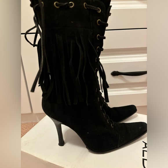 Y2K Bebe Black Suede fringe boots - Picture 4 of 7